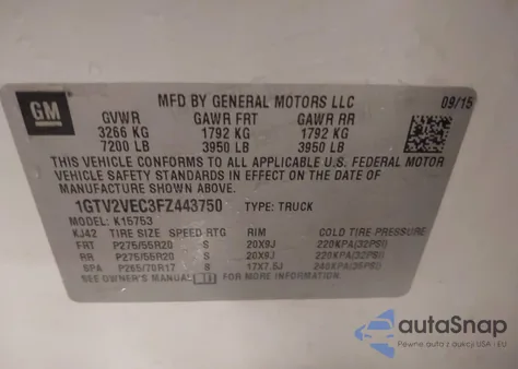 2015 GMC Sierra 1500 Slt из США, поврежденный, VIN 1GTV2VEC3FZ443750